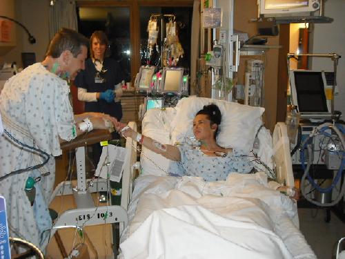 Don and Heather seeing each other right after surgery