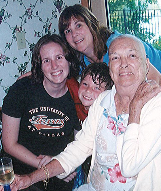 After chemotherapy and radiation (from left to right) Erin Holman (neice), Kathy Kennely, Bradley Kennelly (son), Gladys Donovan