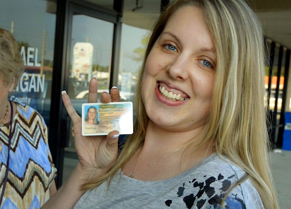 Nicole Dehn holding her new driver's license