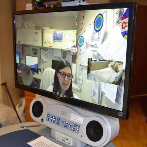 A close-up of the telemedicine link in action. 