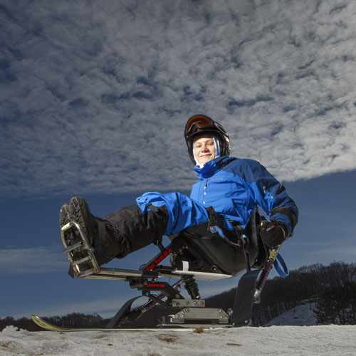 Ty Wiberg loves outdoor activities, such as mono-skiing. 